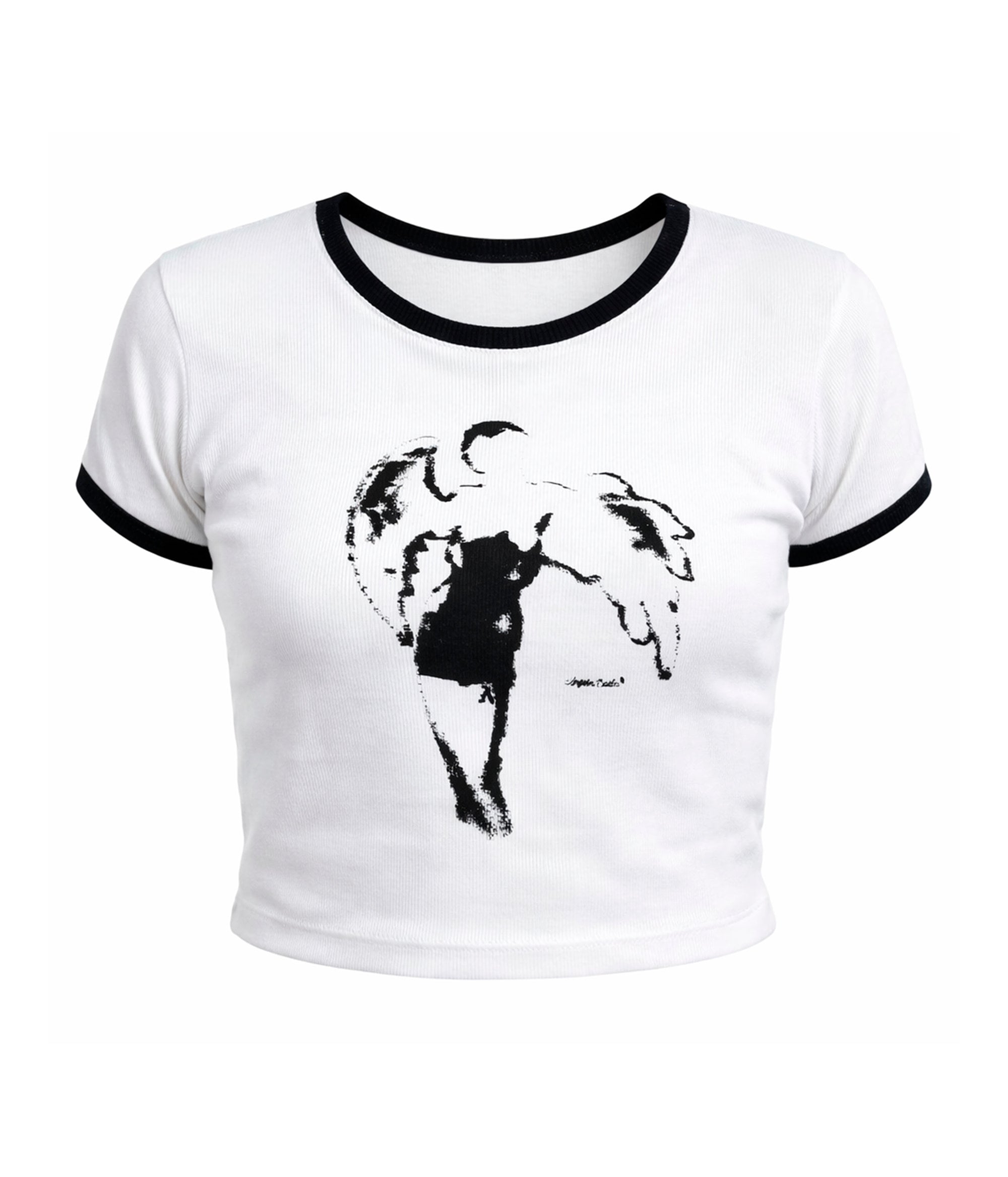 Crop top "Sexy Angel" manga corta blanco y negro