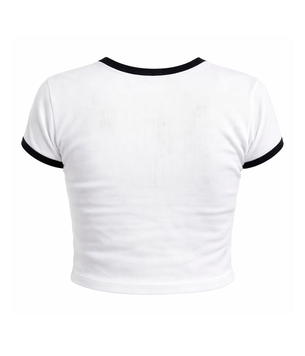 Crop top "Sexy Angel" manga corta blanco y negro