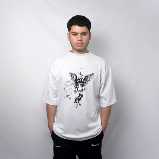 Camiseta blanca estampada "ángel guerrero" relaxed fit