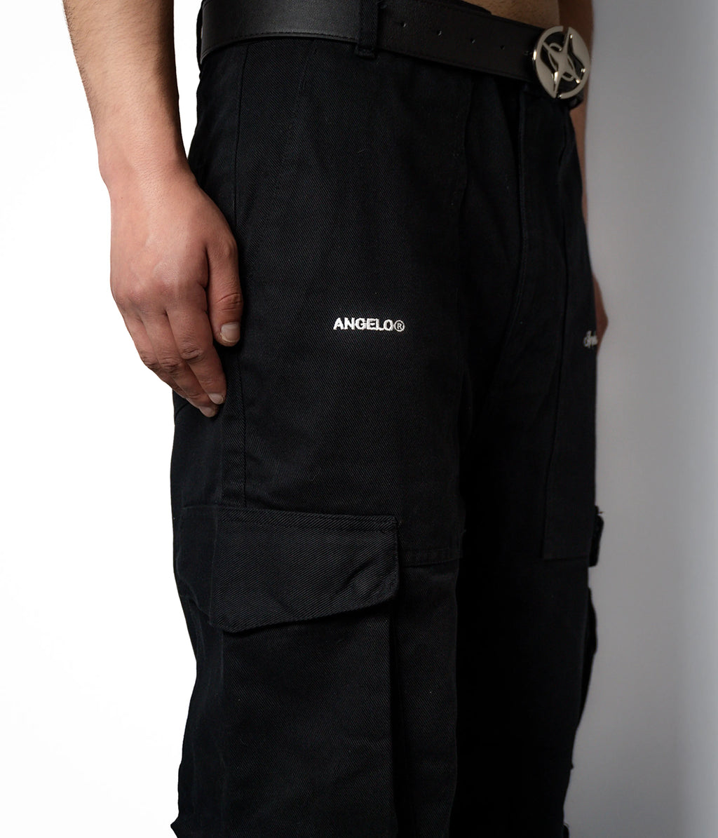 Pantalón Cargo Loose Fit, Corte Masculino Negro