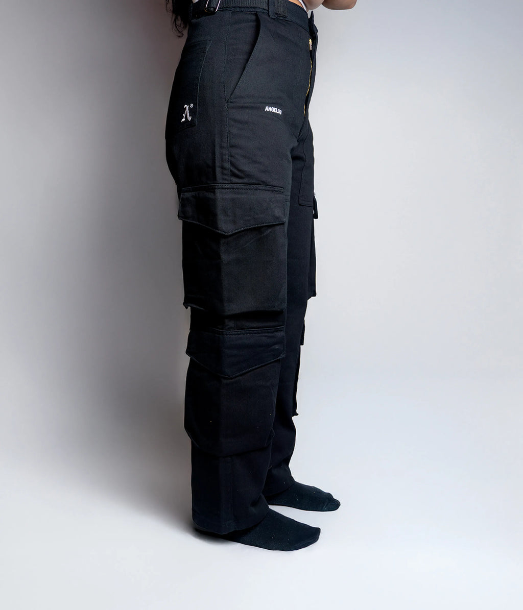 Pantalón Cargo Loose Fit, Corte femenino Negro