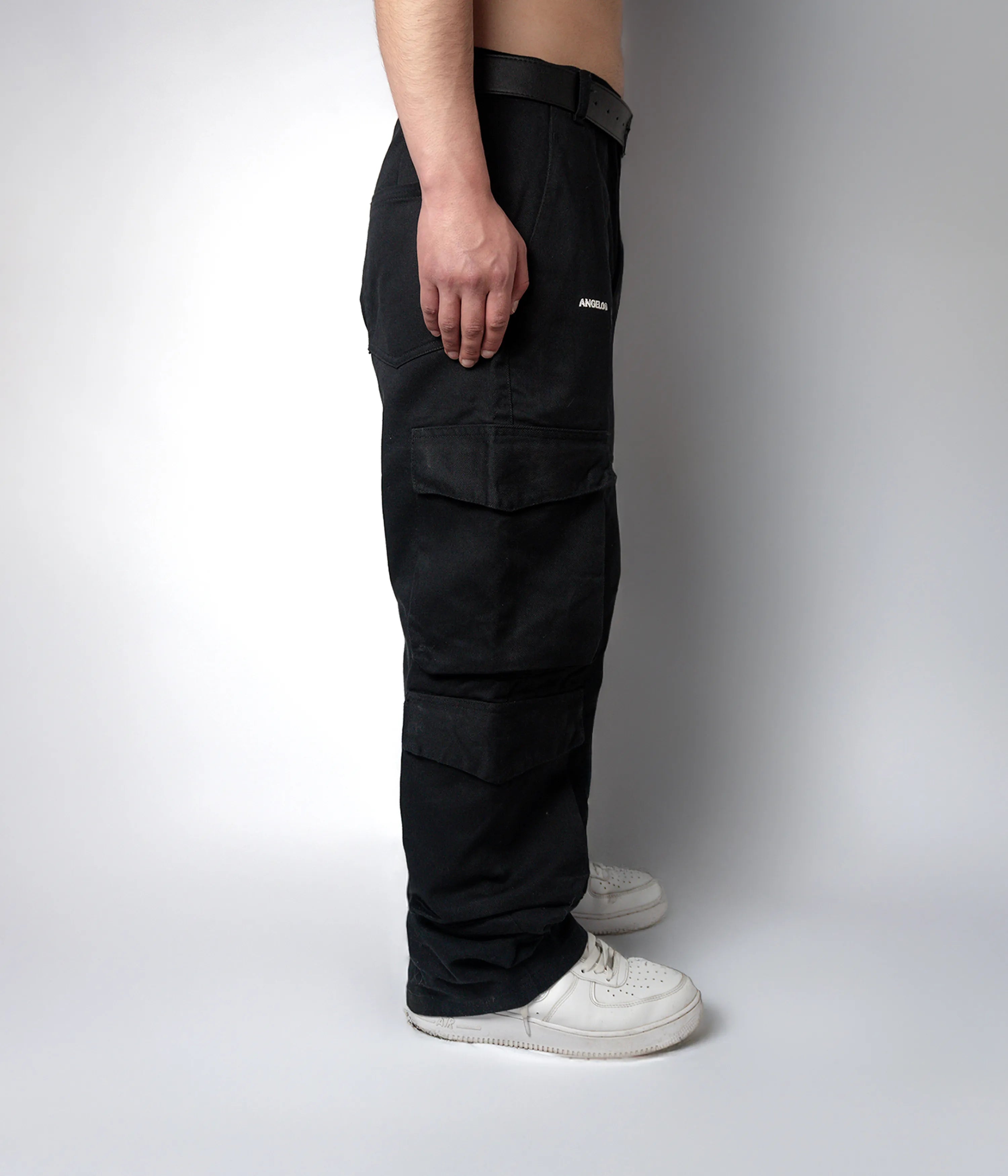 Pantalón Cargo Loose Fit, Corte Masculino Negro