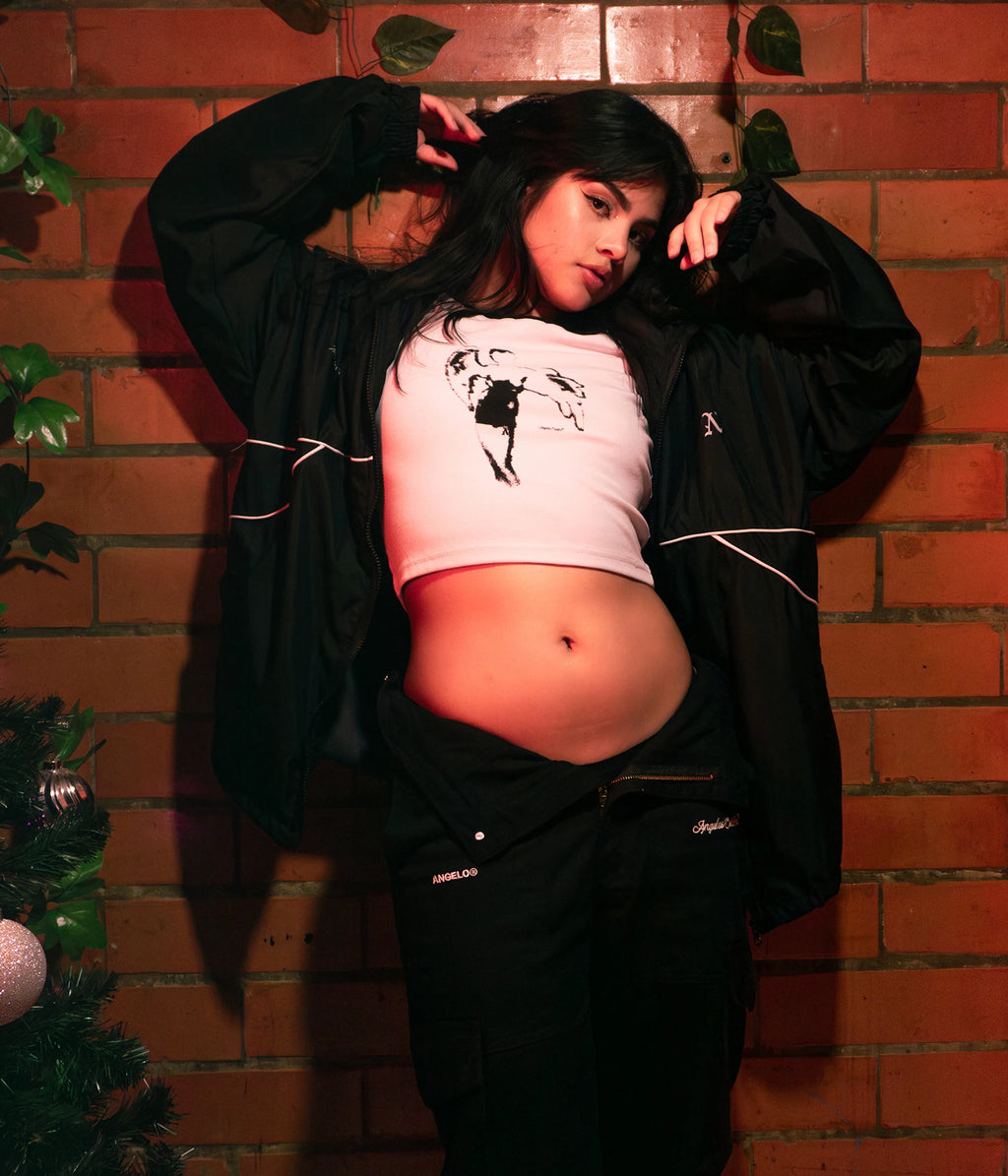 Crop top "Sexy Angel" manga corta blanco y negro