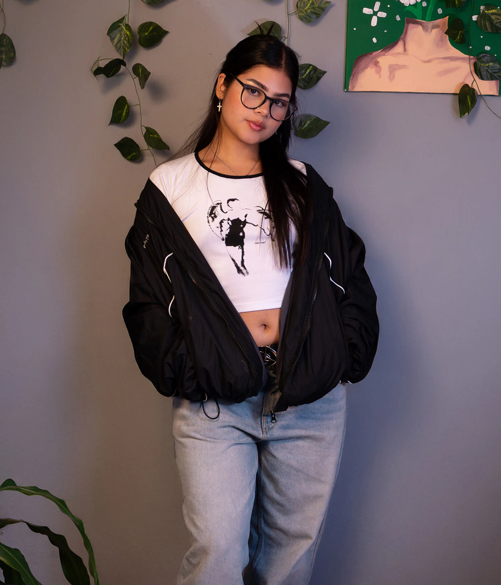 Crop top "Sexy Angel" manga corta blanco y negro